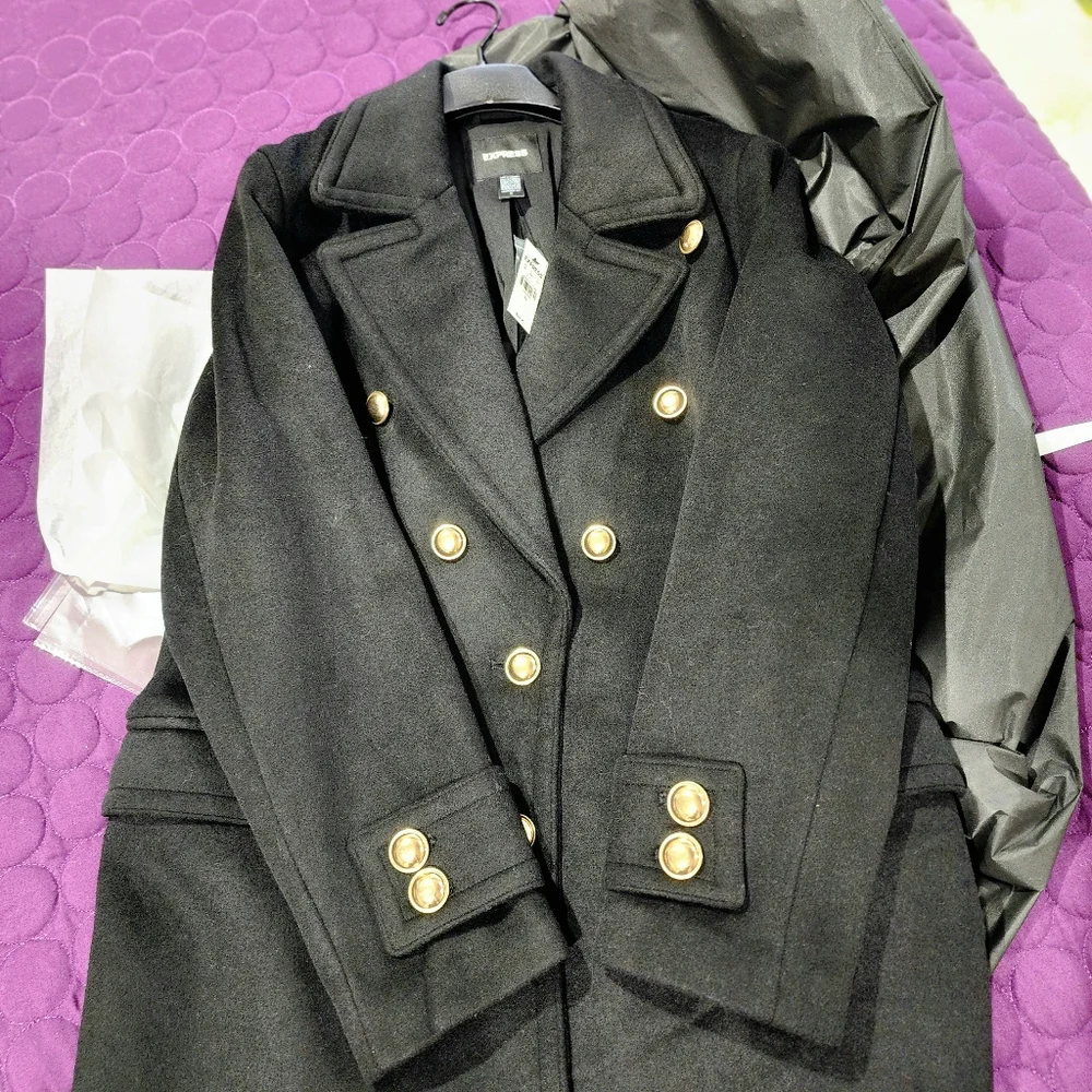 NWT Express Faux Wool Novelty Button Fitted Coat Size XL - Picture 5 of 16